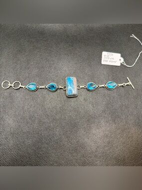 Natural Blue Apatite And Blue Topaz Sterling Silver Bracelet